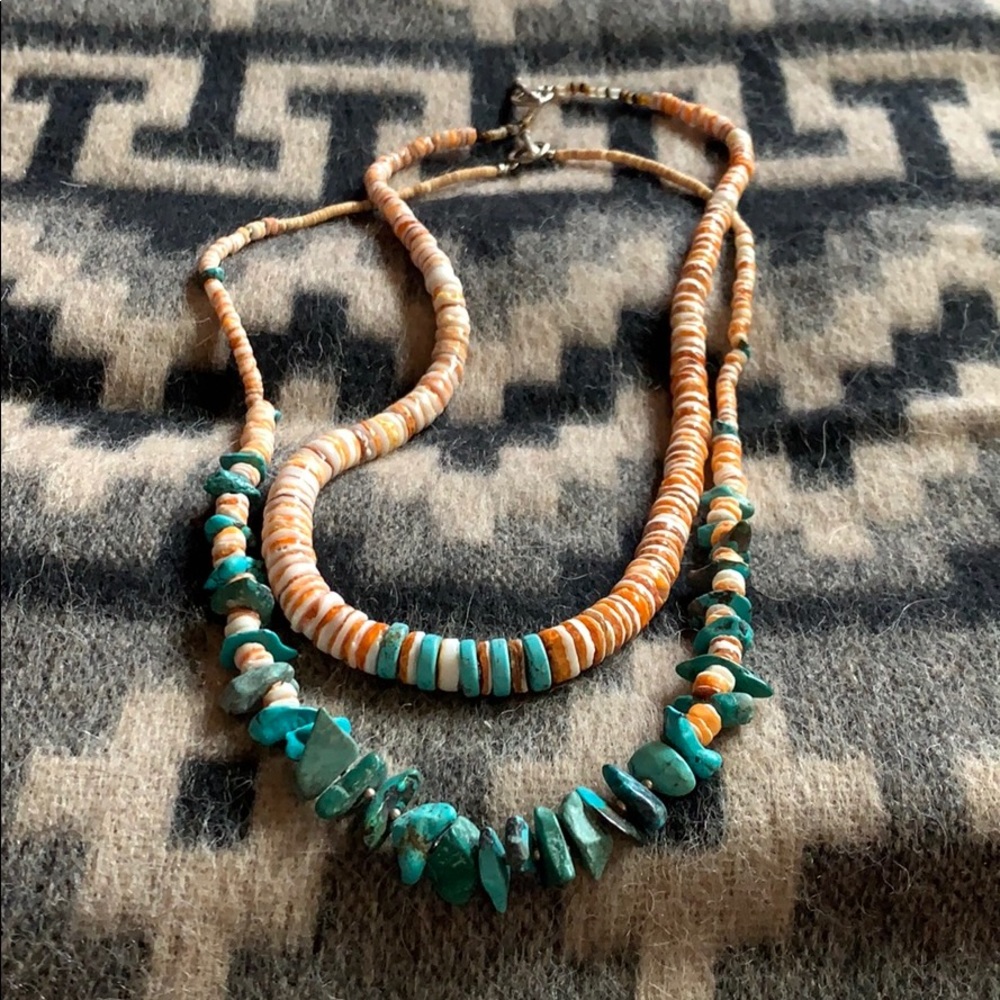 Spiny Oyster andTurquoise Heishi necklaces (2)